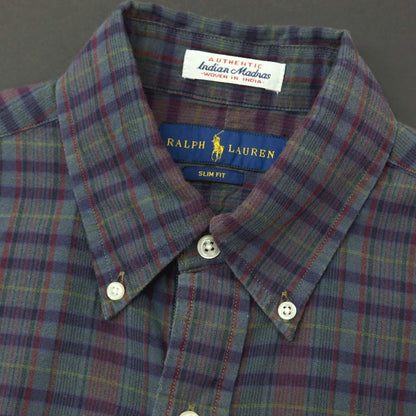 【SALE30%OFF/返品不可】【中古】ラルフローレン RALPH LAUREN コットン チェック ボタンダウン カジュアルシャツ グレーxブラウン【 サイズXS 】【 状態ランクC 】【 メンズ 】
