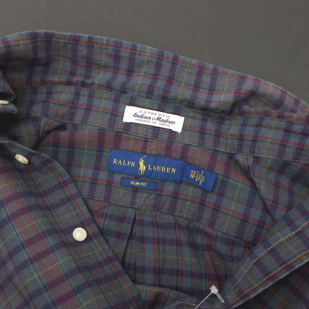 【SALE30%OFF/返品不可】【中古】ラルフローレン RALPH LAUREN コットン チェック ボタンダウン カジュアルシャツ グレーxブラウン【 サイズXS 】【 状態ランクC 】【 メンズ 】