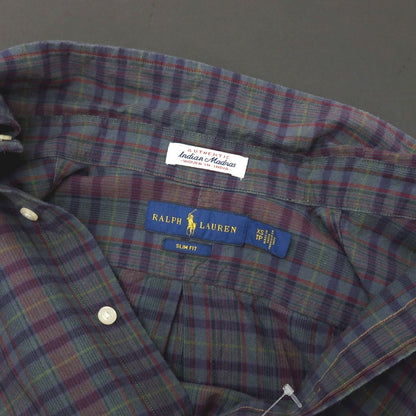 【SALE30%OFF/返品不可】【中古】ラルフローレン RALPH LAUREN コットン チェック ボタンダウン カジュアルシャツ グレーxブラウン【 サイズXS 】【 状態ランクC 】【 メンズ 】