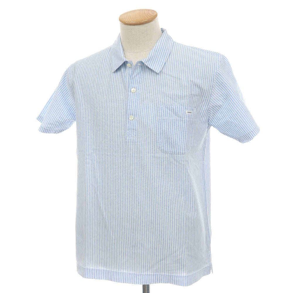 【中古】パパス PAPAS コットン ストライプ 半袖ポロシャツ ライトブルーxホワイト【サイズ46/S】【 状態ランクB 】【 メンズ 】