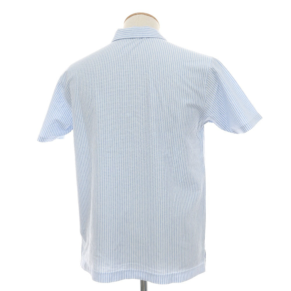 【中古】パパス PAPAS コットン ストライプ 半袖ポロシャツ ライトブルーxホワイト【サイズ46/S】【 状態ランクB 】【 メンズ 】
