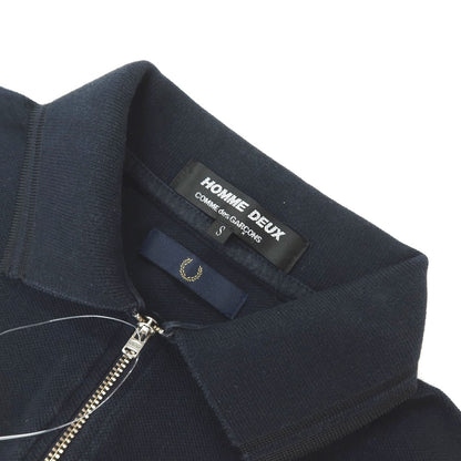 【SALE30%OFF/返品不可】【中古】コムデギャルソン オムドゥ COMME des GARCONS HOMME DEUX × FRED PERRY 2015年秋冬 コットン 鹿の子 ハーフジップ 半袖ポロシャツ ネイビー【 サイズS 】【 状態ランクC 】【 メンズ 】