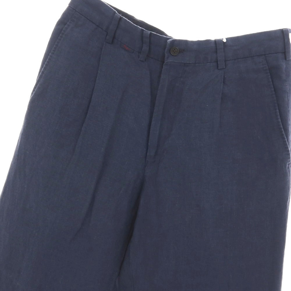 【中古】パパス PAPAS リネン カジュアルスラックスパンツ ネイビー【サイズ46/S】【 状態ランクC 】【 メンズ 】