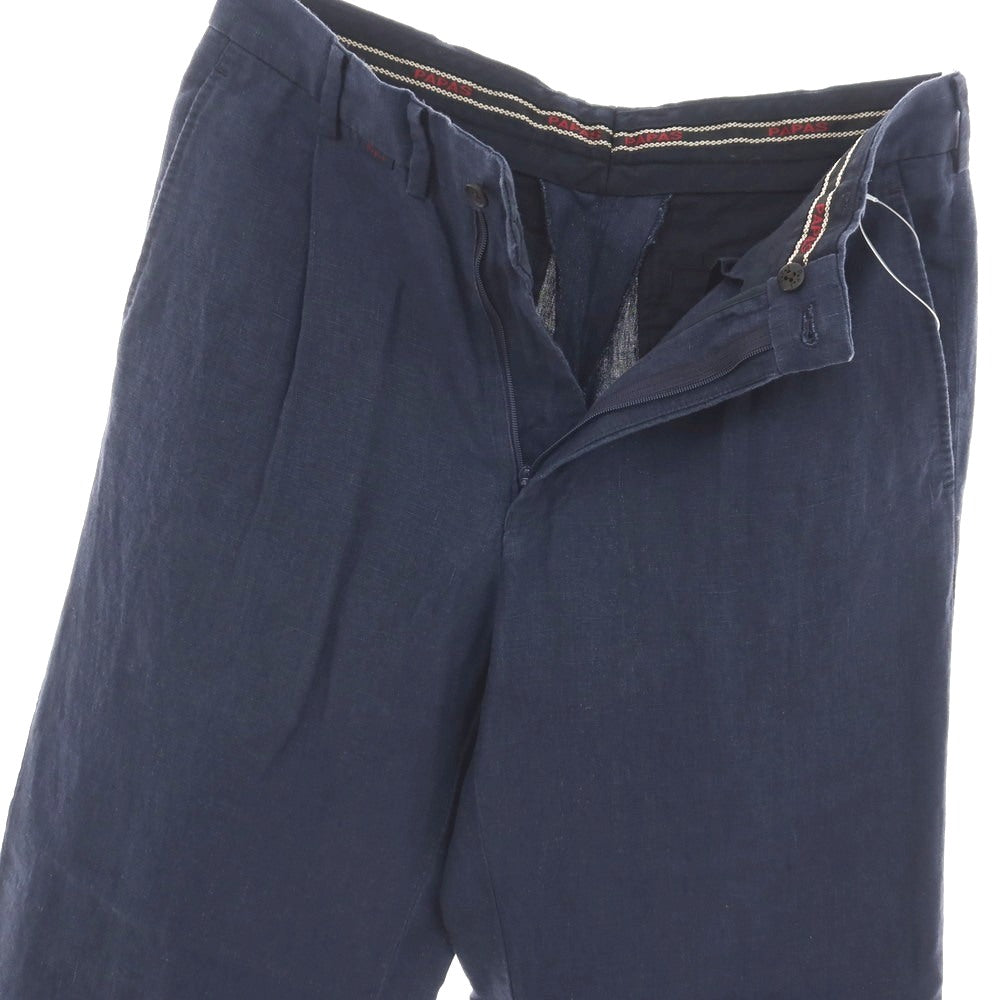 【中古】パパス PAPAS リネン カジュアルスラックスパンツ ネイビー【サイズ46/S】【 状態ランクC 】【 メンズ 】