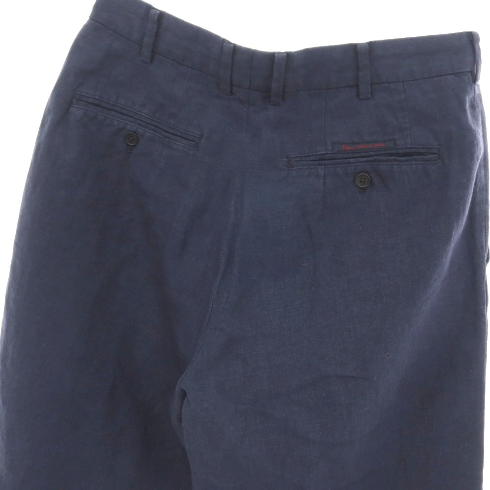 【中古】パパス PAPAS リネン カジュアルスラックスパンツ ネイビー【サイズ46/S】【 状態ランクC 】【 メンズ 】