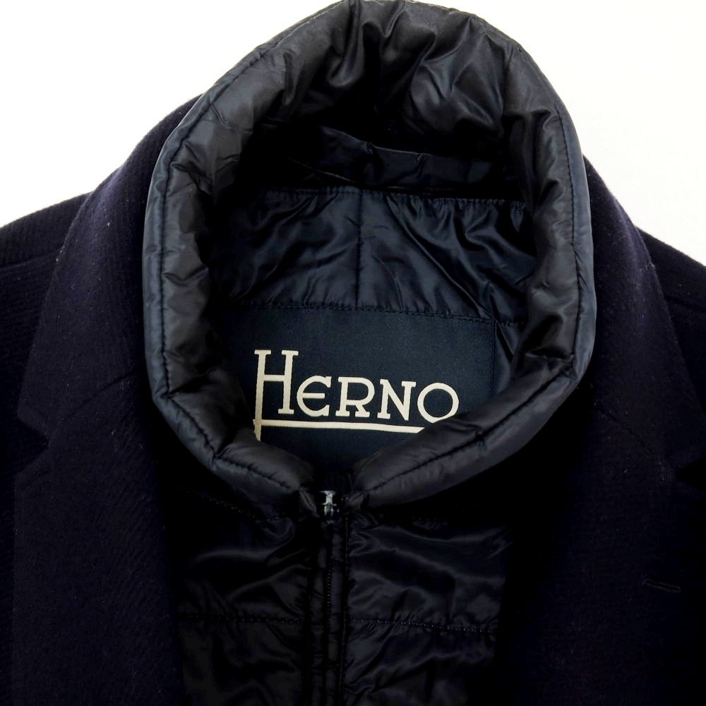 【中古】ヘルノ Herno チェスタープロテクター ウール チェスターフィールドコート ネイビー【サイズ46】【 状態ランクC 】【 メンズ 】