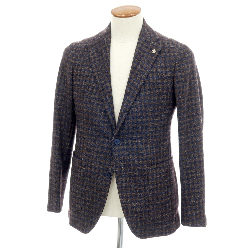 【中古】タリアトーレ TAGLIATORE ウールナイロンシルクリネン チェック 2B テーラードジャケット ブラウンxネイビー【サイズ46】【 状態ランクB 】【 メンズ 】
