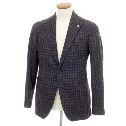 【中古】タリアトーレ TAGLIATORE ウールナイロンシルクリネン チェック 2B テーラードジャケット ブラウンxネイビー【サイズ46】【 状態ランクB 】【 メンズ 】