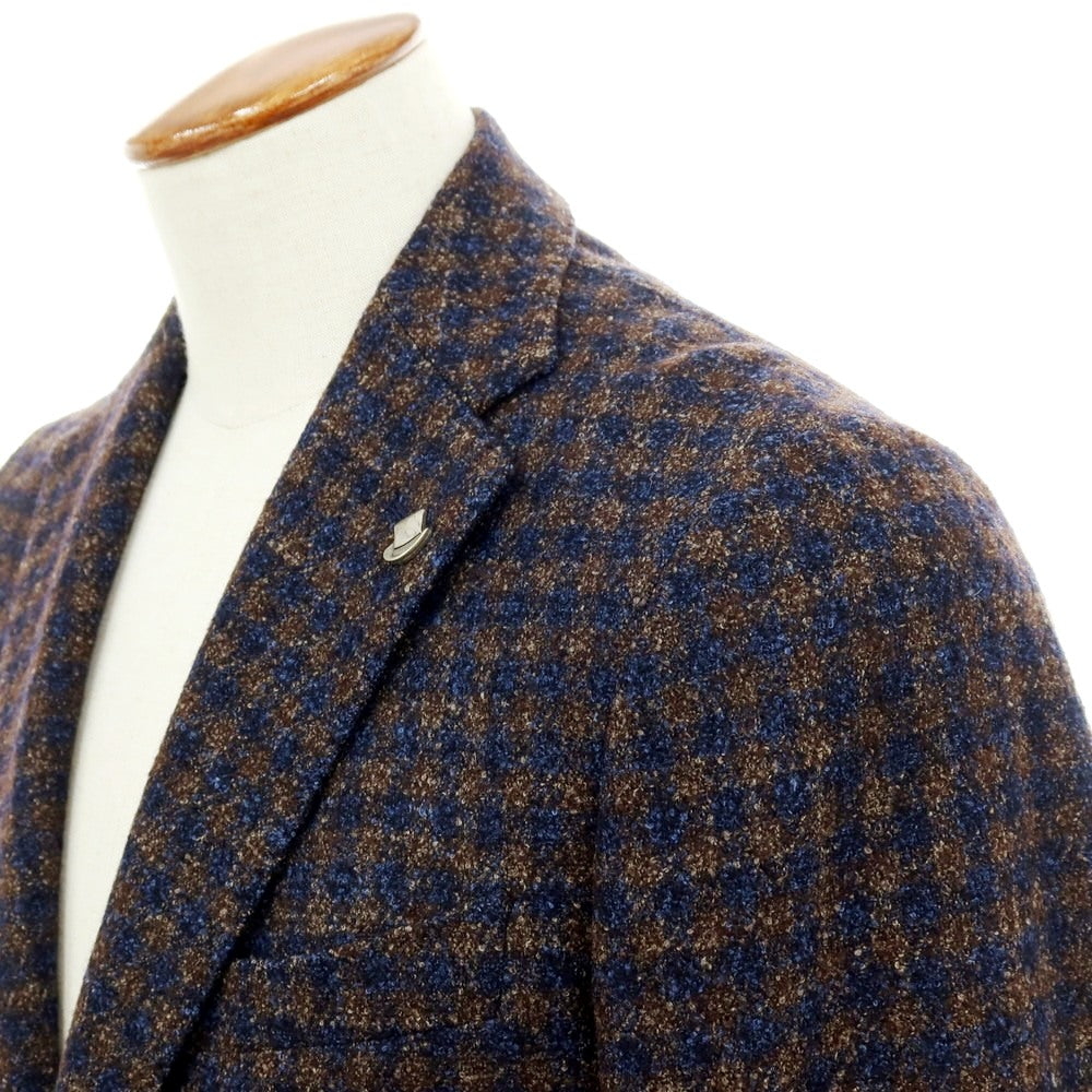 【中古】タリアトーレ TAGLIATORE ウールナイロンシルクリネン チェック 2B テーラードジャケット ブラウンxネイビー【サイズ46】【 状態ランクB 】【 メンズ 】