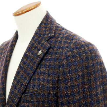 【中古】タリアトーレ TAGLIATORE ウールナイロンシルクリネン チェック 2B テーラードジャケット ブラウンxネイビー【サイズ46】【 状態ランクB 】【 メンズ 】
