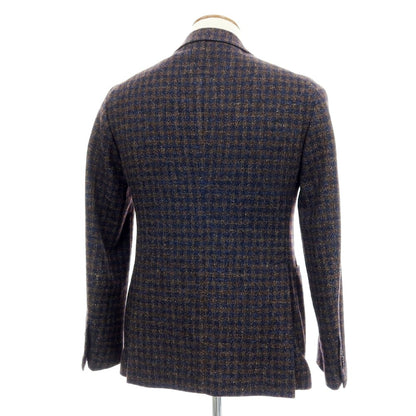 【中古】タリアトーレ TAGLIATORE ウールナイロンシルクリネン チェック 2B テーラードジャケット ブラウンxネイビー【サイズ46】【 状態ランクB 】【 メンズ 】