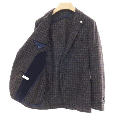 【中古】タリアトーレ TAGLIATORE ウールナイロンシルクリネン チェック 2B テーラードジャケット ブラウンxネイビー【サイズ46】【 状態ランクB 】【 メンズ 】