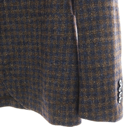 【中古】タリアトーレ TAGLIATORE ウールナイロンシルクリネン チェック 2B テーラードジャケット ブラウンxネイビー【サイズ46】【 状態ランクB 】【 メンズ 】