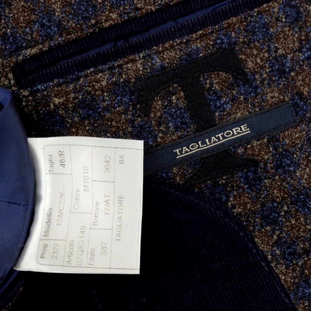 【中古】タリアトーレ TAGLIATORE ウールナイロンシルクリネン チェック 2B テーラードジャケット ブラウンxネイビー【 サイズ46 】【 状態ランクB 】【 メンズ 】 [BPD]