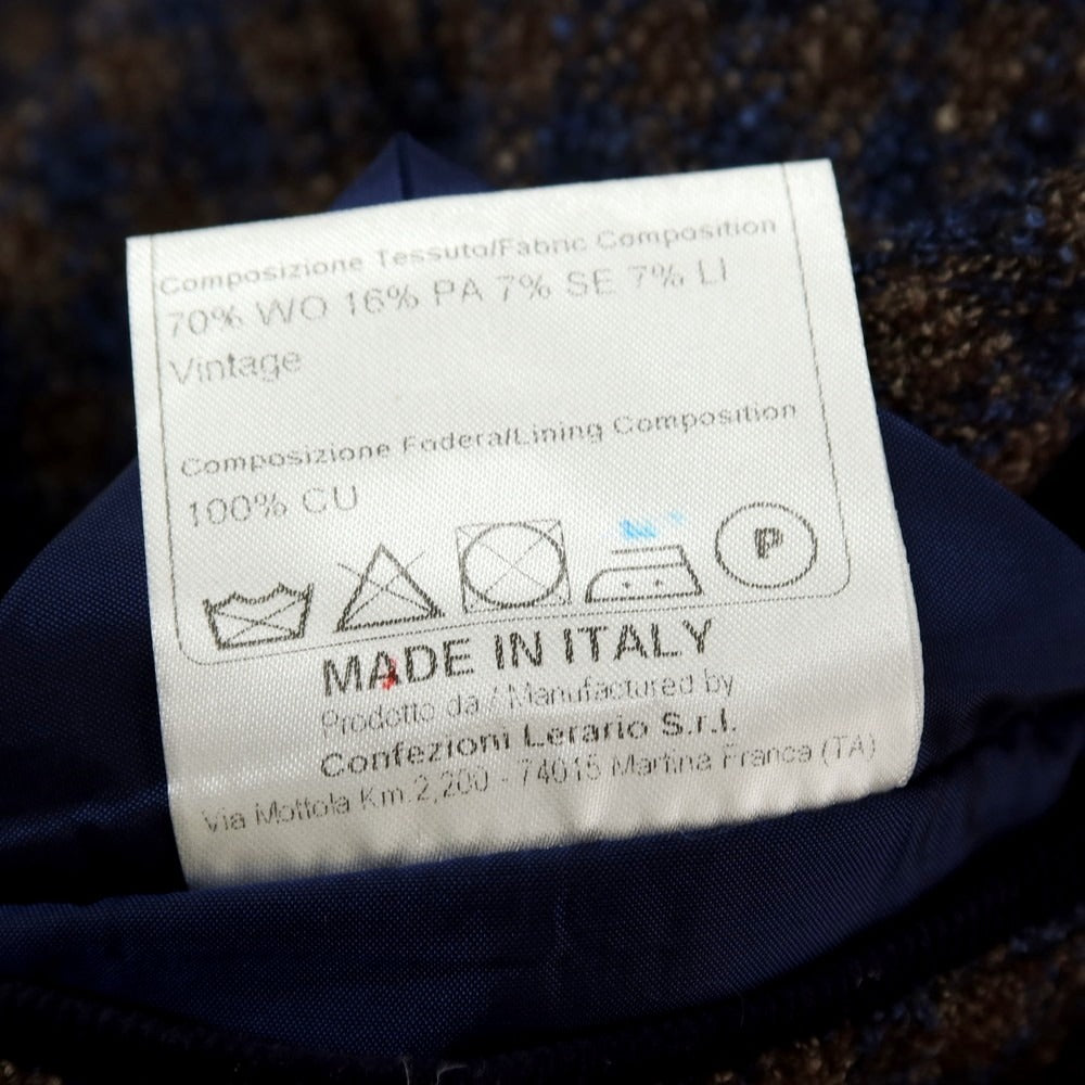 【中古】タリアトーレ TAGLIATORE ウールナイロンシルクリネン チェック 2B テーラードジャケット ブラウンxネイビー【サイズ46】【 状態ランクB 】【 メンズ 】