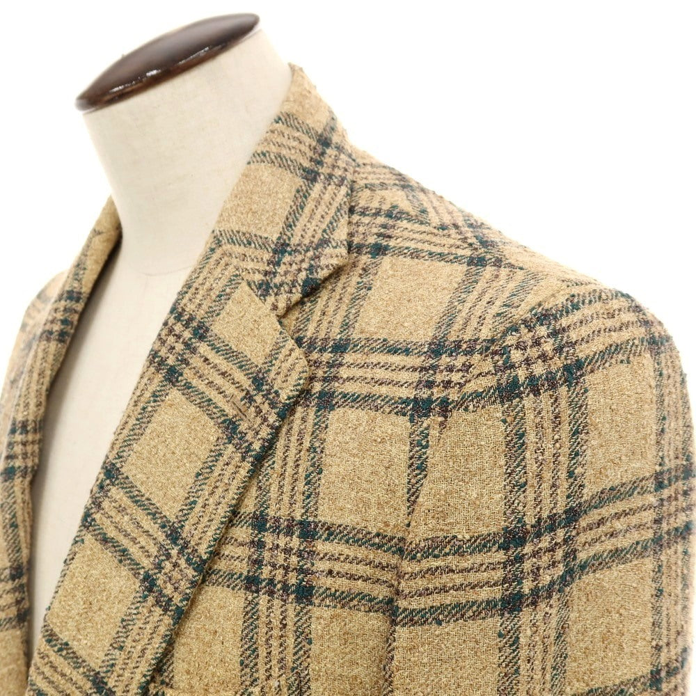 【中古】デペトリロ DE PETRILLO リネンナイロン チェック 3B テーラードジャケット ベージュxグリーン【サイズ50】【 状態ランクB 】【 メンズ 】[CPD]