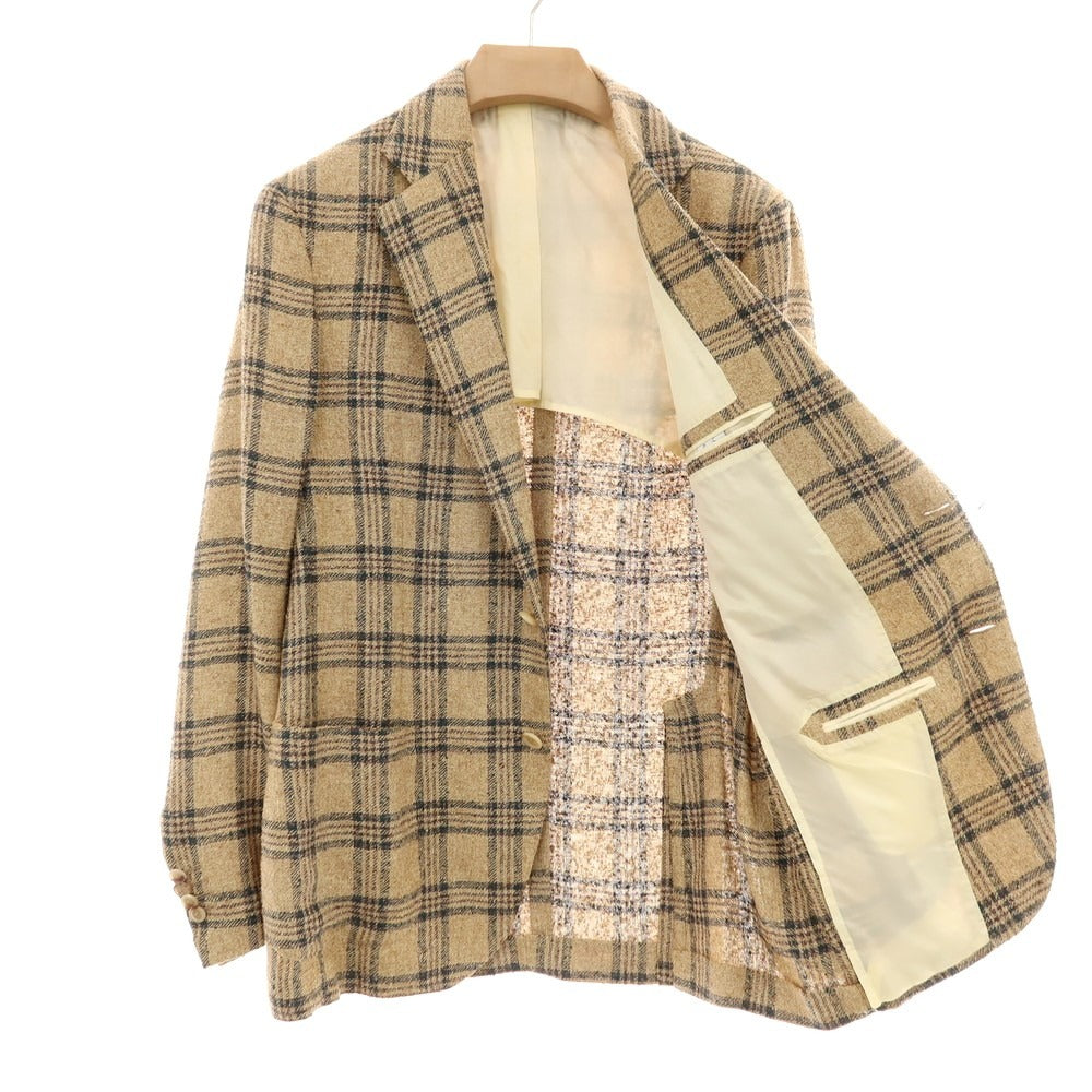 【中古】デペトリロ DE PETRILLO リネンナイロン チェック 3B テーラードジャケット ベージュxグリーン【サイズ50】【 状態ランクB 】【 メンズ 】