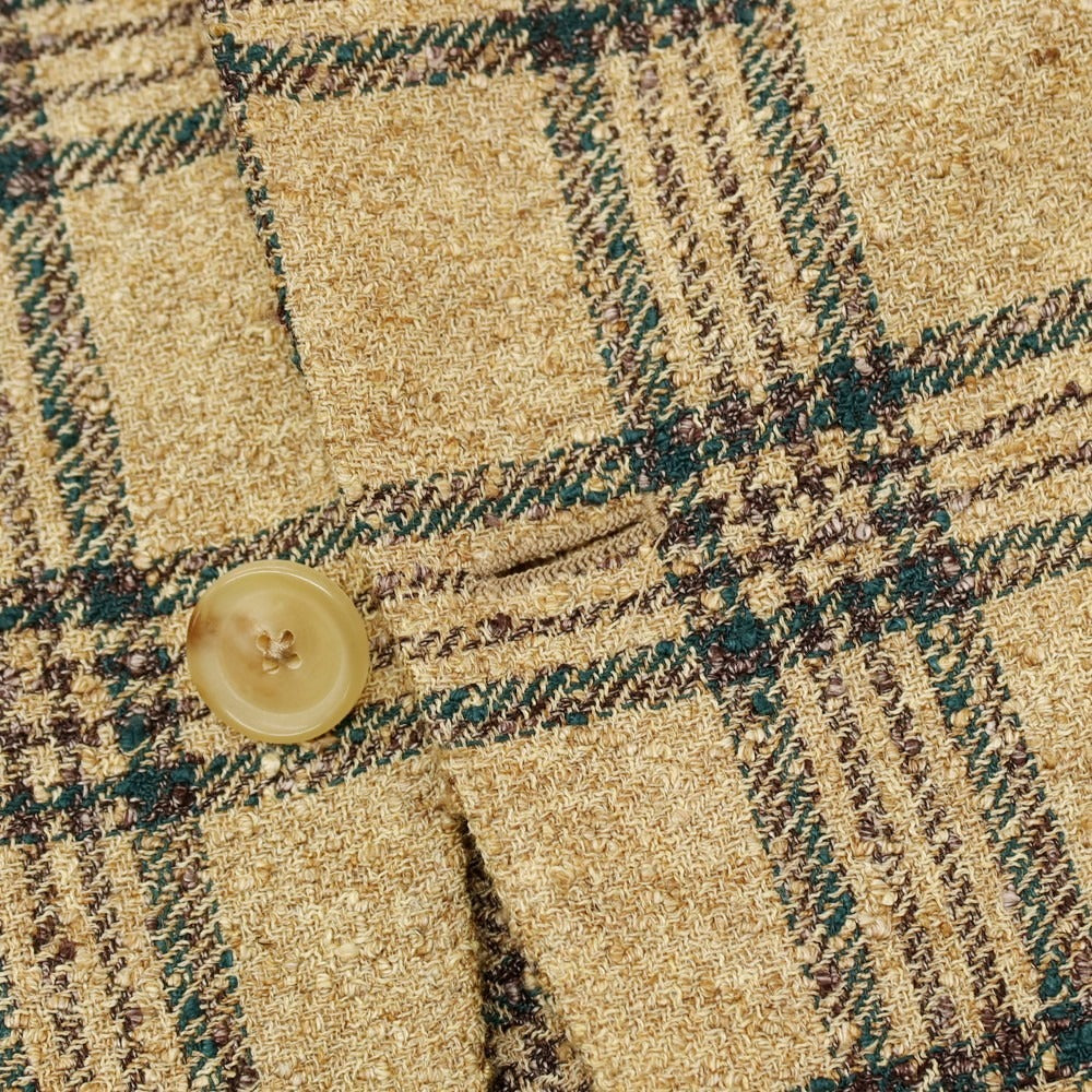 【中古】デペトリロ DE PETRILLO リネンナイロン チェック 3B テーラードジャケット ベージュxグリーン【サイズ50】【 状態ランクB 】【 メンズ 】