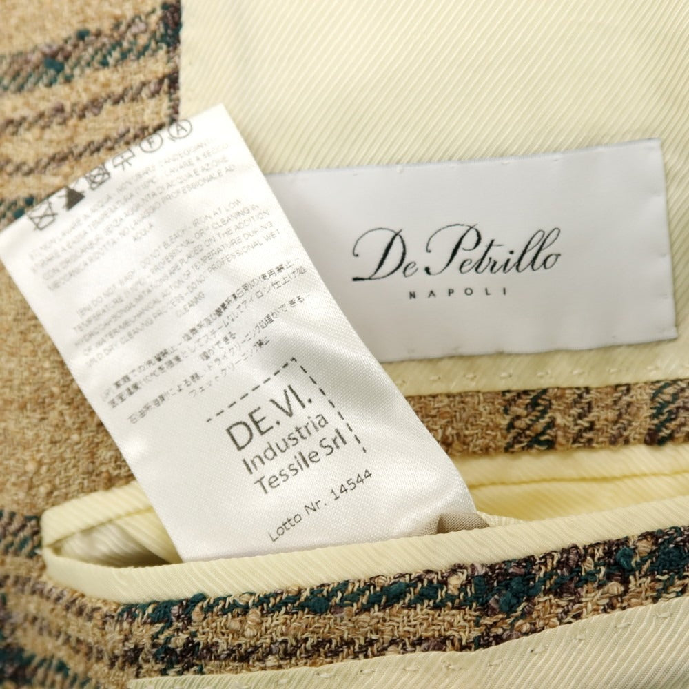【中古】デペトリロ DE PETRILLO リネンナイロン チェック 3B テーラードジャケット ベージュxグリーン【サイズ50】【 状態ランクB 】【 メンズ 】[CPD]