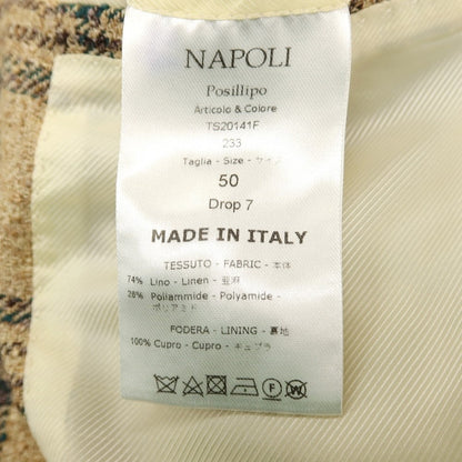 【中古】デペトリロ DE PETRILLO リネンナイロン チェック 3B テーラードジャケット ベージュxグリーン【サイズ50】【 状態ランクB 】【 メンズ 】