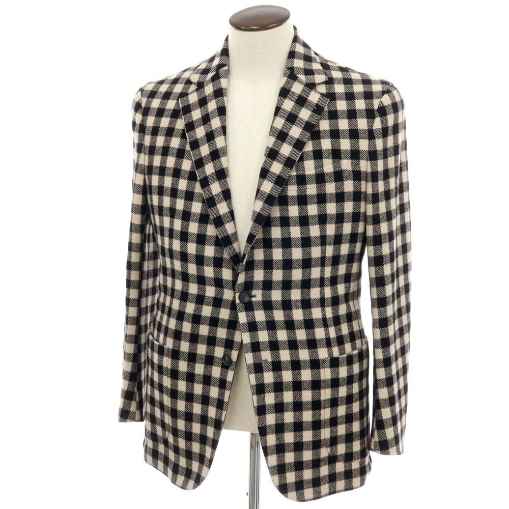 【中古】デペトリロ DE PETRILLO ウール チェック 3B テーラードジャケット ベージュxブラック【サイズ50 Drop 8】【 状態ランクB 】【 メンズ 】