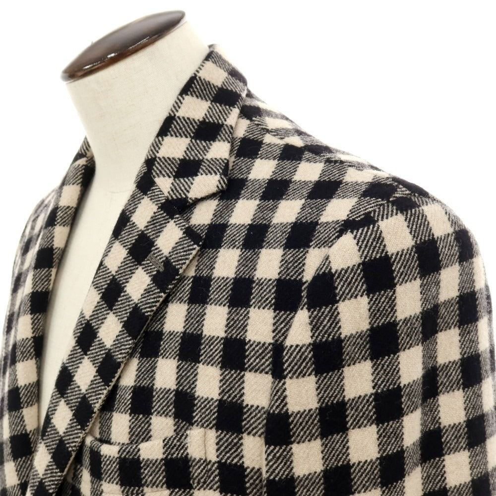 【中古】デペトリロ DE PETRILLO ウール チェック 3B テーラードジャケット ベージュxブラック【サイズ50 Drop 8】【 状態ランクB 】【 メンズ 】