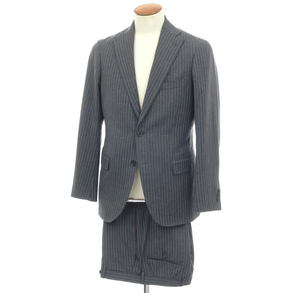 【中古】イセタンメンズ ISETAN MENS ウール ストライプ 2つボタンスーツ グレー【サイズ48】【 状態ランクB 】【 メンズ 】