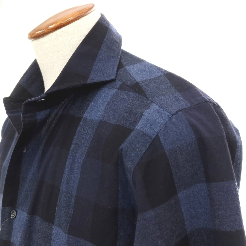 【SALE30%OFF/返品不可】【中古】オリアン ORIAN コットン チェック ホリゾンタルカラー カジュアルシャツ ネイビー【 サイズＭ 】【 状態ランクB 】【 メンズ 】 [APD]