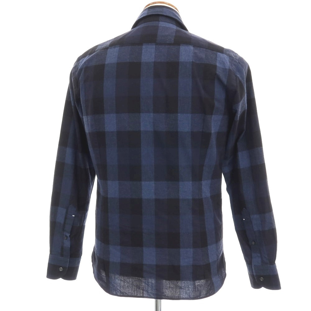 【SALE30%OFF/返品不可】【中古】オリアン ORIAN コットン チェック ホリゾンタルカラー カジュアルシャツ ネイビー【 サイズＭ 】【 状態ランクB 】【 メンズ 】 [APD]