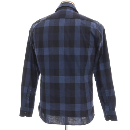 【SALE30%OFF/返品不可】【中古】オリアン ORIAN コットン チェック ホリゾンタルカラー カジュアルシャツ ネイビー【 サイズＭ 】【 状態ランクB 】【 メンズ 】 [APD]