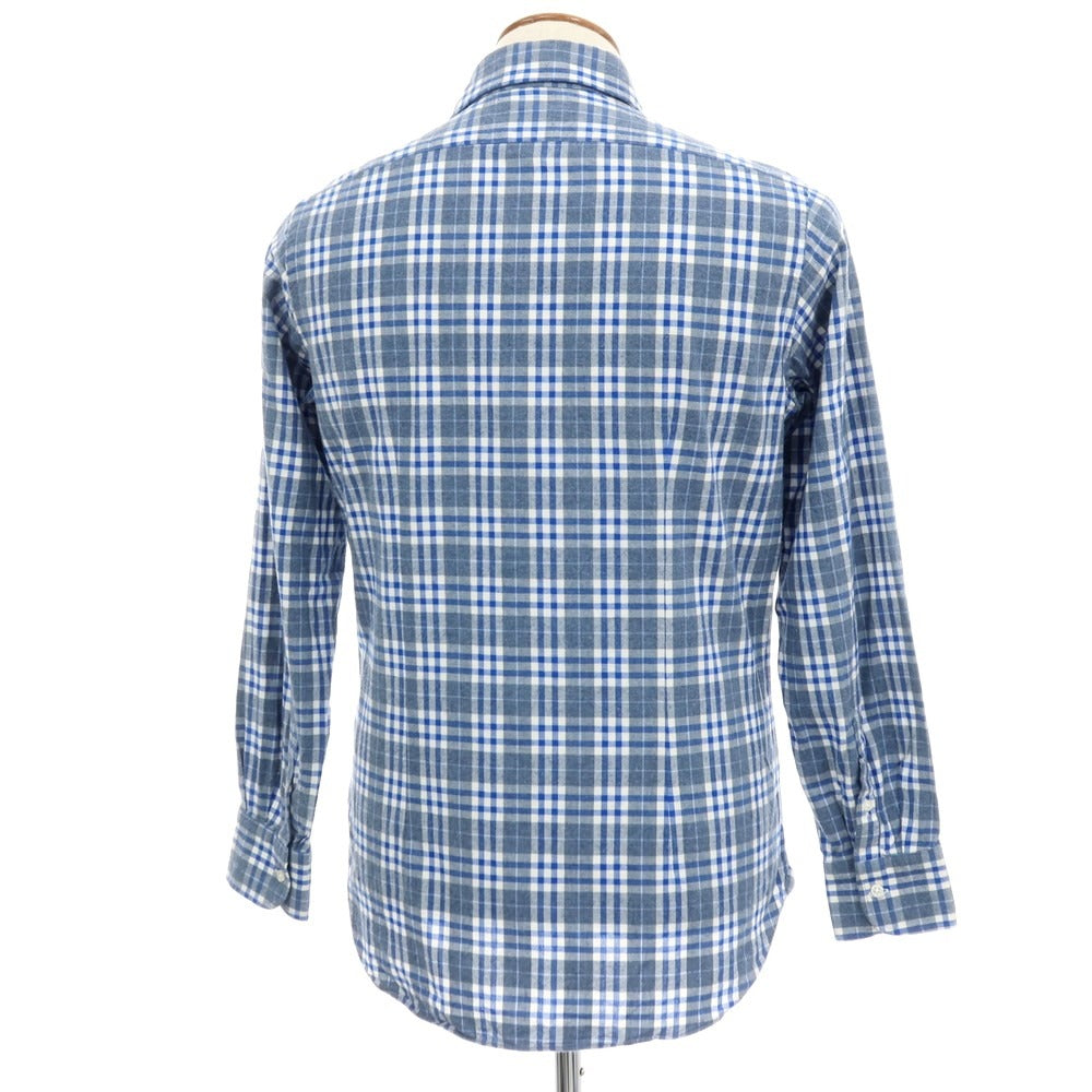 【中古】ビームスエフ BEAMS F コットン チェック ホリゾンタルカラー カジュアルシャツ ネイビーxブルー【サイズM】【 状態ランクC 】【 メンズ 】