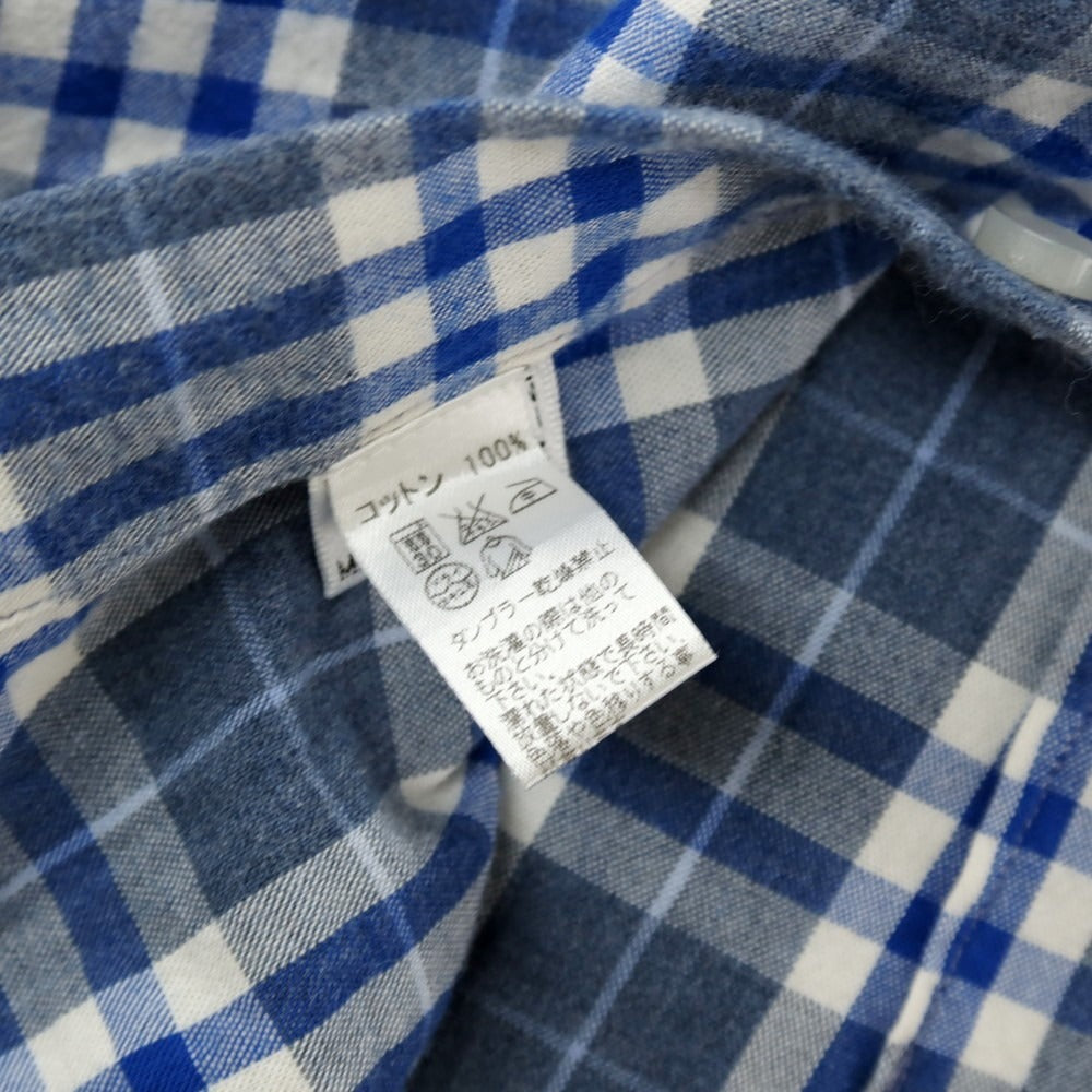 【中古】ビームスエフ BEAMS F コットン チェック ホリゾンタルカラー カジュアルシャツ ネイビーxブルー【サイズM】【 状態ランクC 】【 メンズ 】[APD]