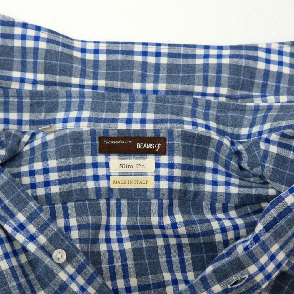 【中古】ビームスエフ BEAMS F コットン チェック ホリゾンタルカラー カジュアルシャツ ネイビーxブルー【サイズM】【 状態ランクC 】【 メンズ 】[APD]