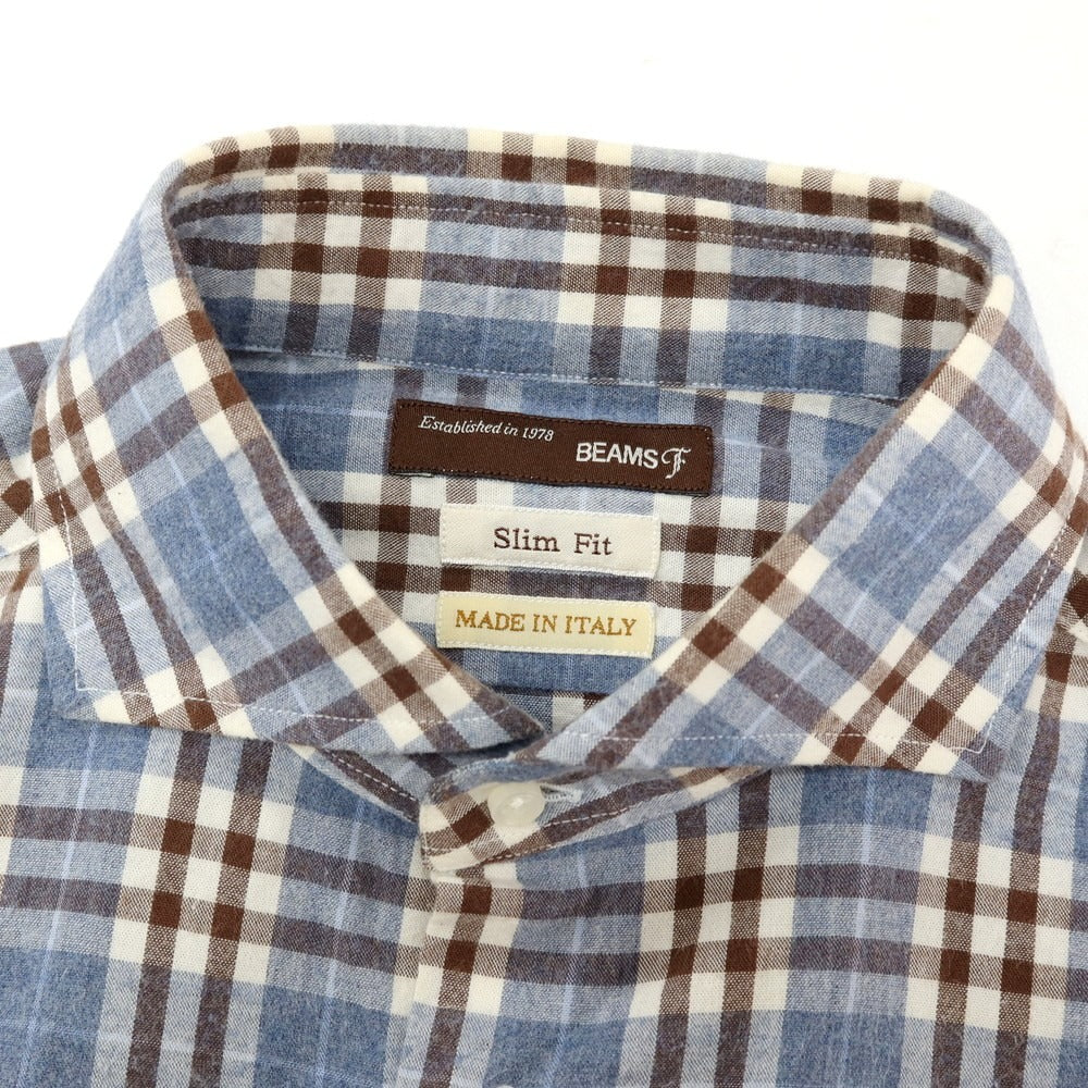 【中古】ビームスエフ BEAMS F コットン チェック ホリゾンタルカラー カジュアルシャツ ネイビーxブラウン【サイズM】【 状態ランクC 】【 メンズ 】