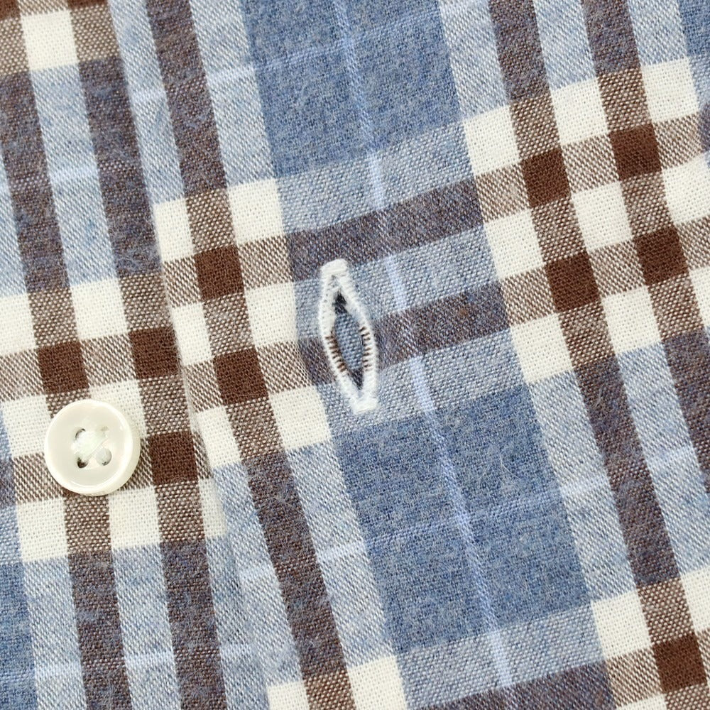 【中古】ビームスエフ BEAMS F コットン チェック ホリゾンタルカラー カジュアルシャツ ネイビーxブラウン【サイズM】【 状態ランクC 】【 メンズ 】