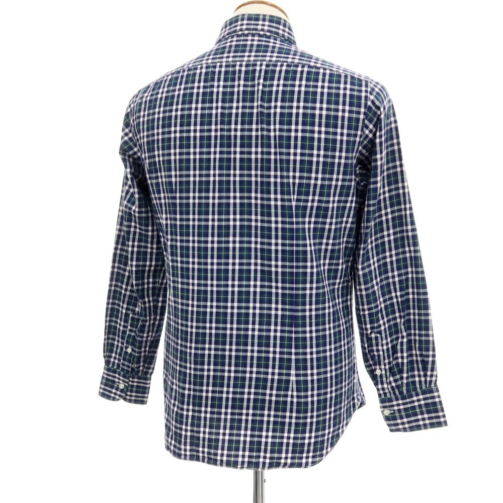 【中古】ビームスエフ BEAMS F コットン チェック ホリゾンタルカラー カジュアルシャツ ネイビーxグリーン【サイズM】【 状態ランクC 】【 メンズ 】