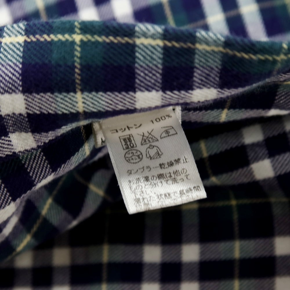 【中古】ビームスエフ BEAMS F コットン チェック ホリゾンタルカラー カジュアルシャツ ネイビーxグリーン【サイズM】【 状態ランクC 】【 メンズ 】[CPD]