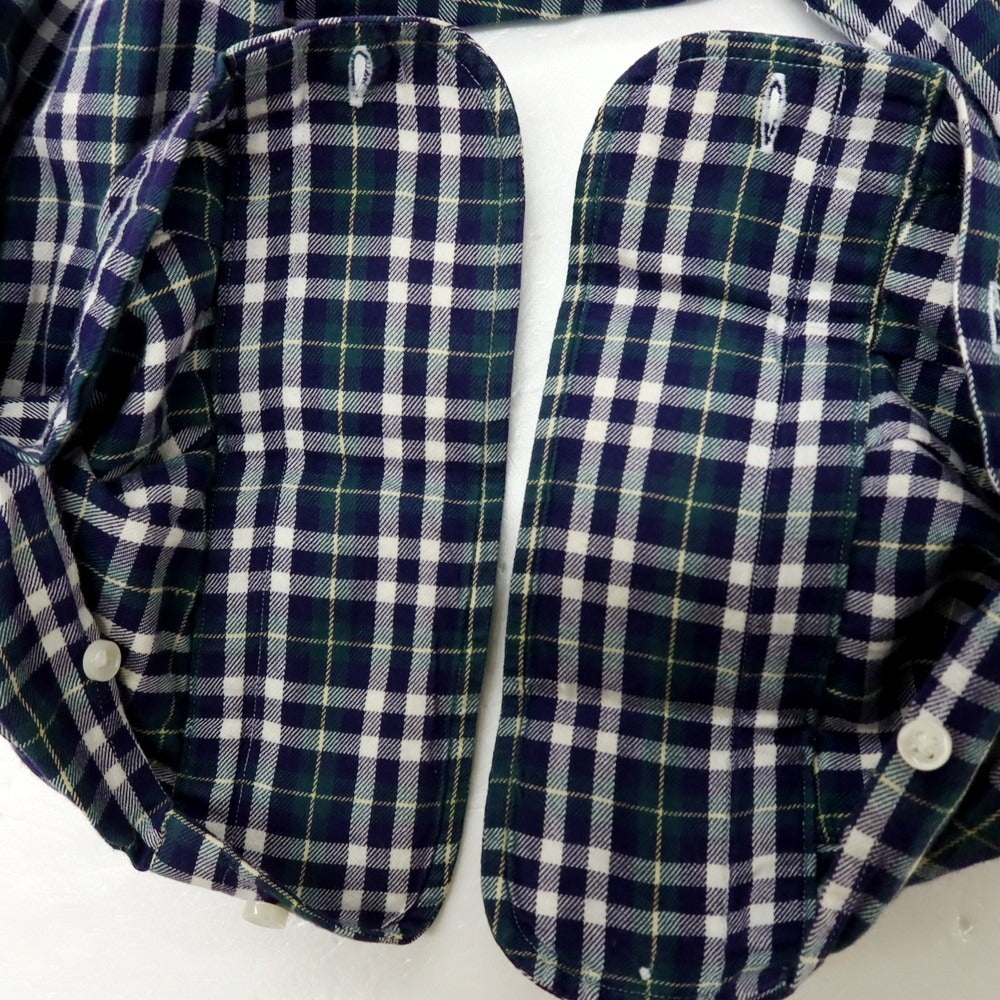 【中古】ビームスエフ BEAMS F コットン チェック ホリゾンタルカラー カジュアルシャツ ネイビーxグリーン【サイズM】【 状態ランクC 】【 メンズ 】[CPD]