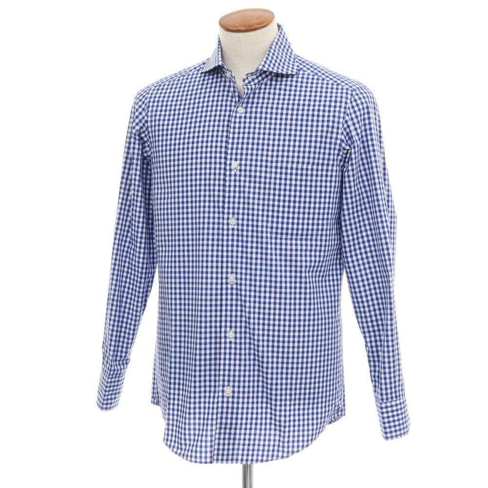 【中古】フェアファクス FAIRFAX コットン ギンガムチェック ホリゾンタルカラー カジュアルシャツ ブルーxホワイト【サイズ39】【 状態ランクC 】【 メンズ 】