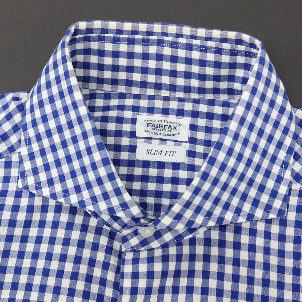 【中古】フェアファクス FAIRFAX コットン ギンガムチェック ホリゾンタルカラー カジュアルシャツ ブルーxホワイト【サイズ39】【 状態ランクC 】【 メンズ 】