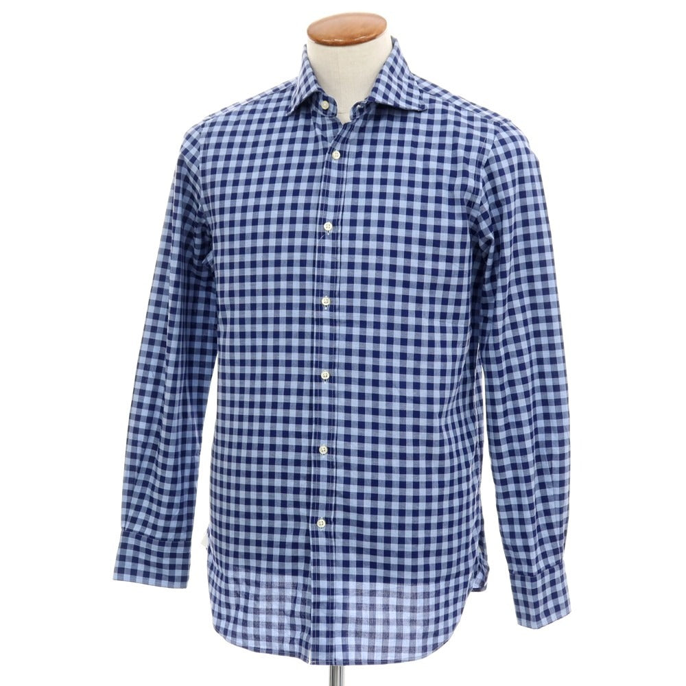 【中古】ギローバー GUY ROVER コットン ギンガムチェック ワイドカラー カジュアルシャツ ブルーxネイビー【サイズM】【 状態ランクB 】【 メンズ 】