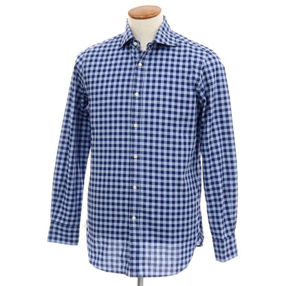 【中古】ギローバー GUY ROVER コットン ギンガムチェック ワイドカラー カジュアルシャツ ブルーxネイビー【サイズM】【 状態ランクB 】【 メンズ 】