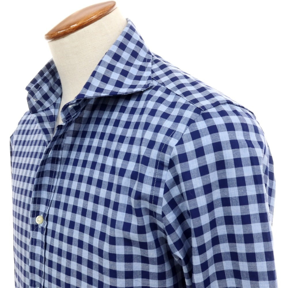 【中古】ギローバー GUY ROVER コットン ギンガムチェック ワイドカラー カジュアルシャツ ブルーxネイビー【サイズM】【 状態ランクB 】【 メンズ 】