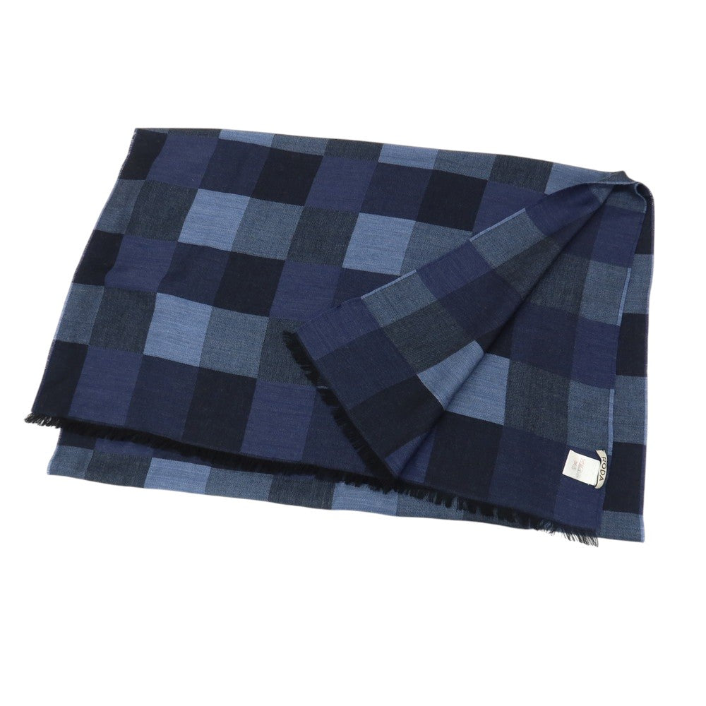 【中古】ロダ RODA ウールモダールコットン ブロックチェック ストール ネイビー系【 状態ランクB 】【 メンズ 】
