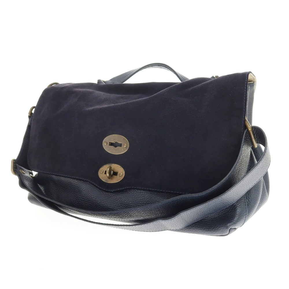 【中古】ザネラート ZANELLATO POSTINA レザー スエード ショルダーバッグ ネイビー【 状態ランクB 】【 ユニセックス 】