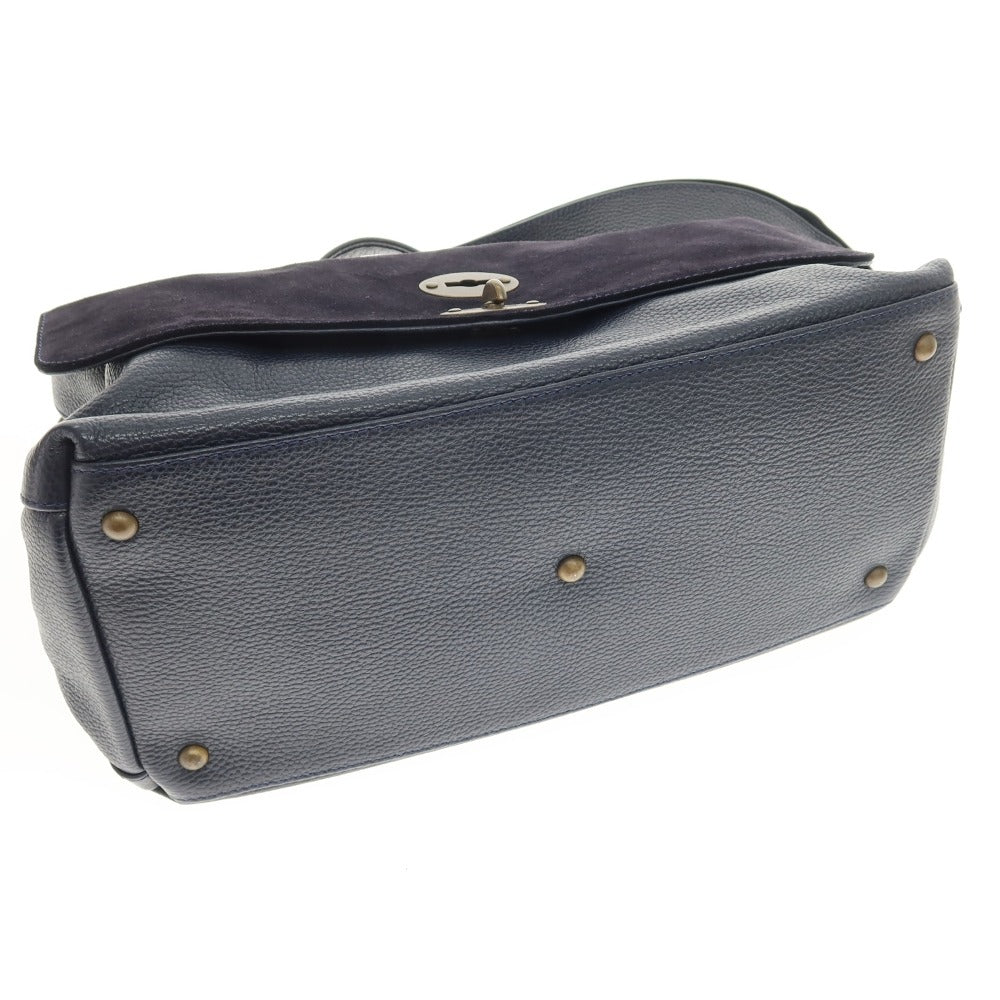 【中古】ザネラート ZANELLATO POSTINA レザー スエード ショルダーバッグ ネイビー【 状態ランクB 】【 ユニセックス 】