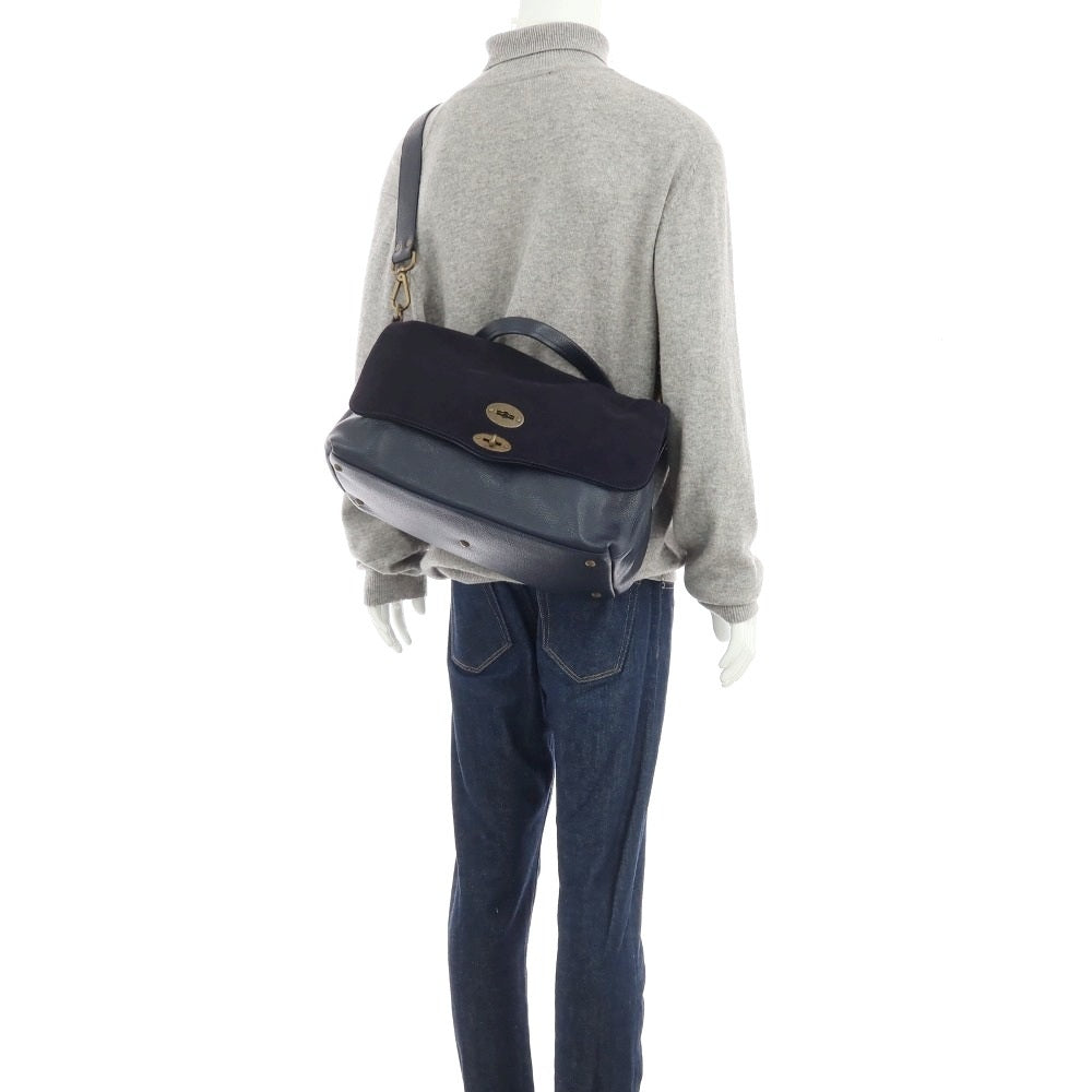 【中古】ザネラート ZANELLATO POSTINA レザー スエード ショルダーバッグ ネイビー【 状態ランクB 】【 ユニセックス 】