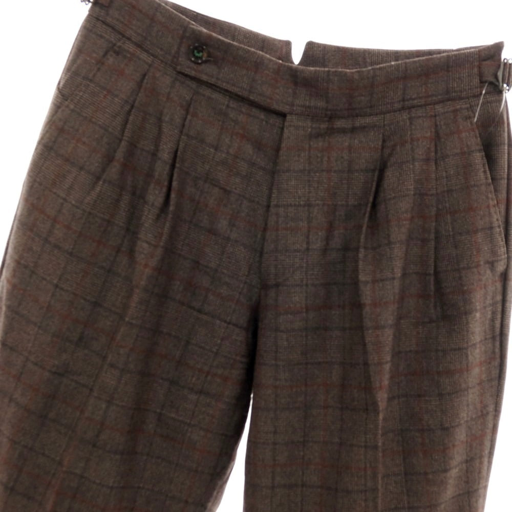 【中古】ベルウィッチ BERWICH ウール チェック ドレススラックスパンツ ブラウンxレッド系【サイズ44】【 状態ランクB 】【 メンズ 】