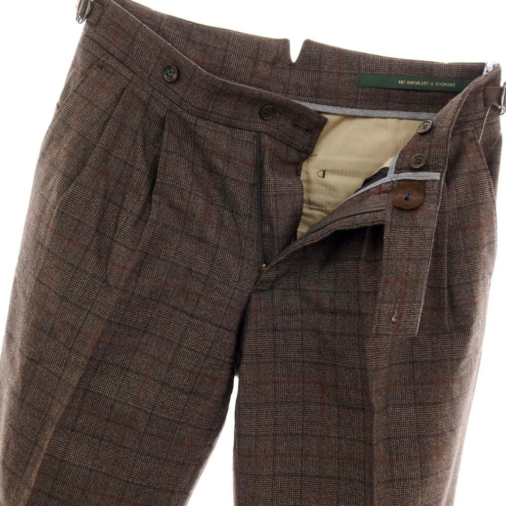 【中古】ベルウィッチ BERWICH ウール チェック ドレススラックスパンツ ブラウンxレッド系【サイズ44】【 状態ランクB 】【 メンズ 】