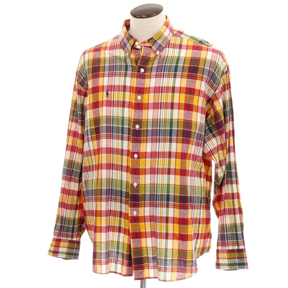 【中古】ポロ ラルフローレン Polo Ralph Lauren BEAMS別注 コットン チェック ボタンダウン カジュアルシャツ イエローxレッド【サイズL】【 状態ランクB 】【 メンズ 】